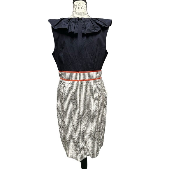 ALYX Nautical Navy Striped Dress with Ruffled Collar Size 14 Coastal Vacation - Picture 4 of 9